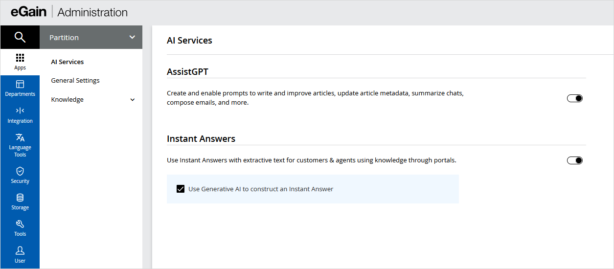 AI Services setting