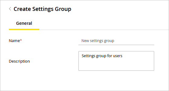 Settings Group General tab
