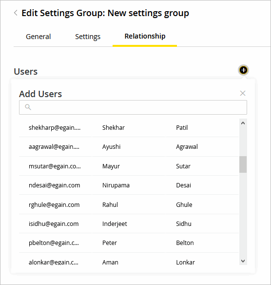 Settings Group Relationship tab