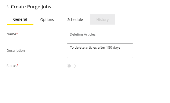 Create Purge Jobs General tab