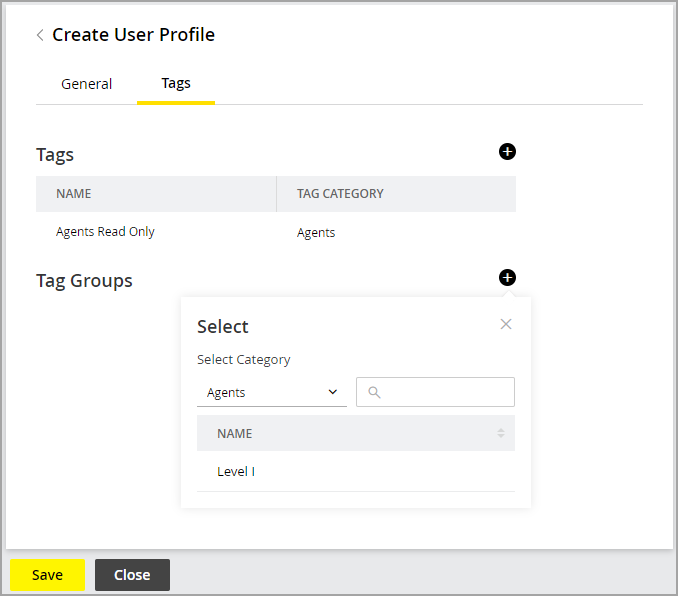 Select a tag category