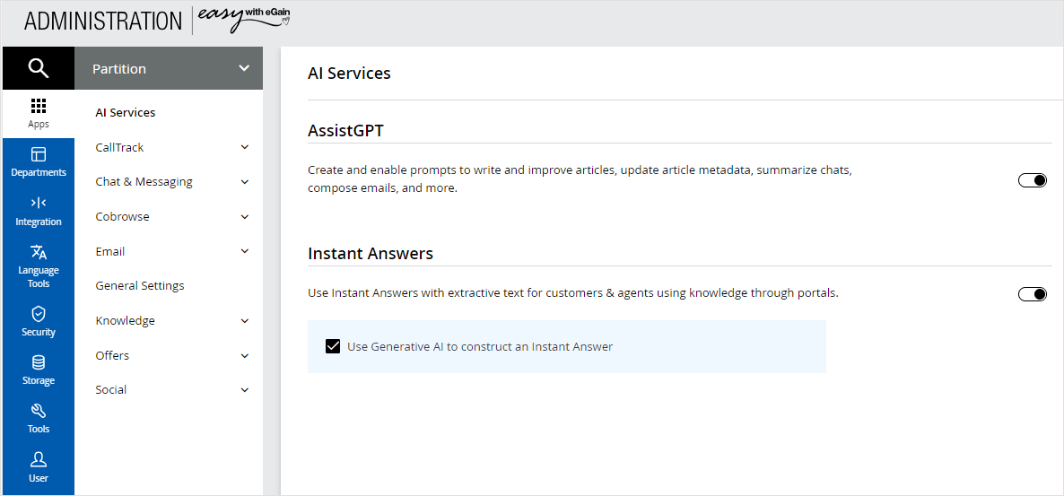 AI Services setting