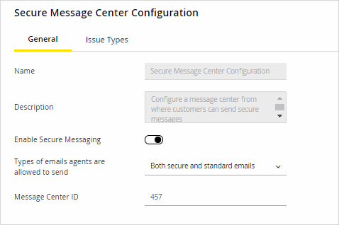 Secure Message Center General tab