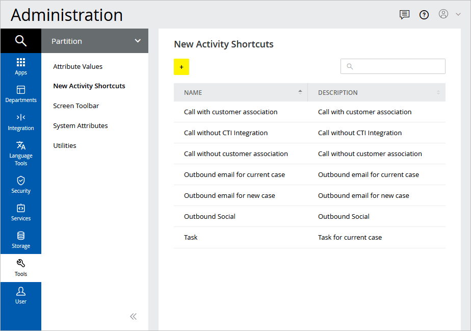 New Activity Shortcuts