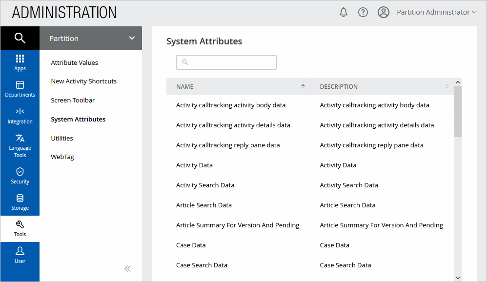List of System Attributes