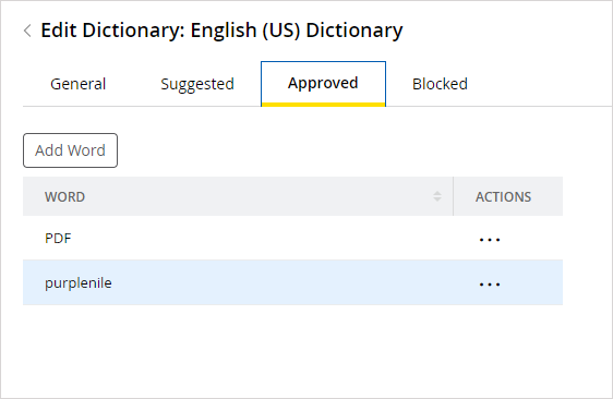 viewing approved words