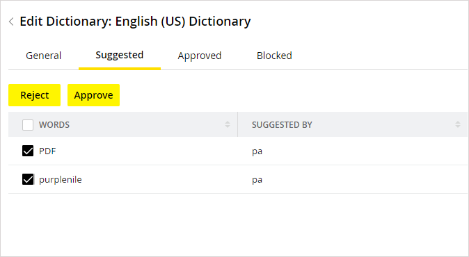 Suggested words