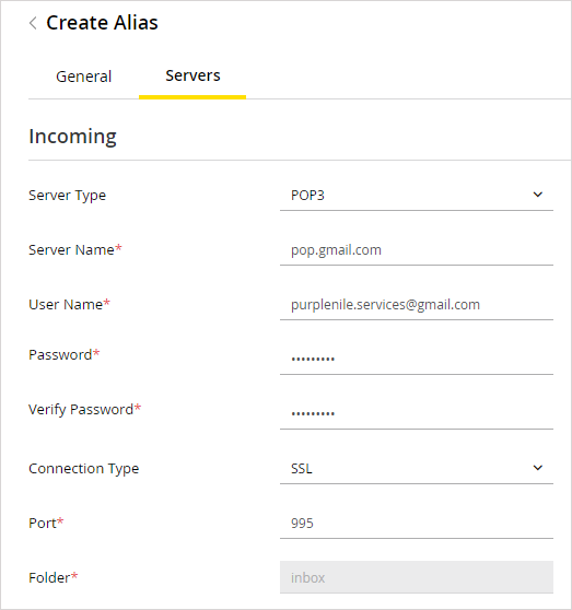 create alias incoming