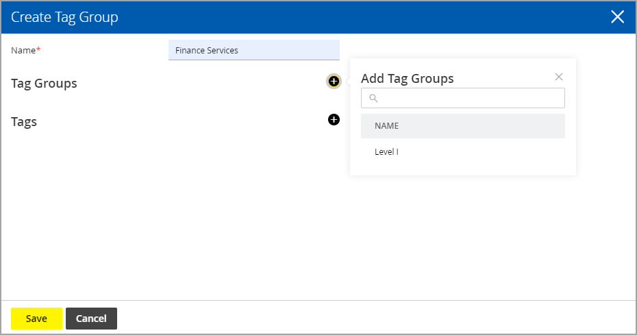 Click the Add button to add tag groups