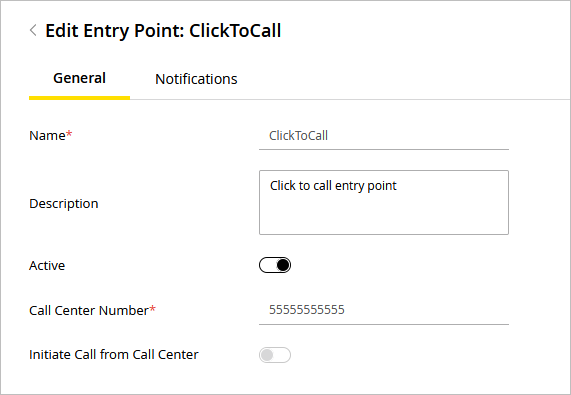 General tab for clicktocall entry point
