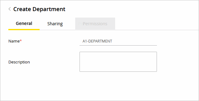 Create Department General Tab