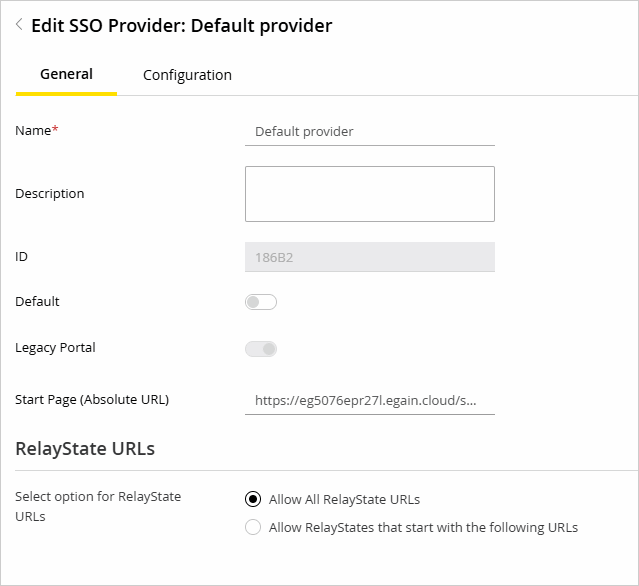 SSO Identity Providers General Tab