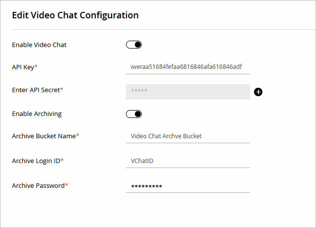 Edit Video Chat Configuration