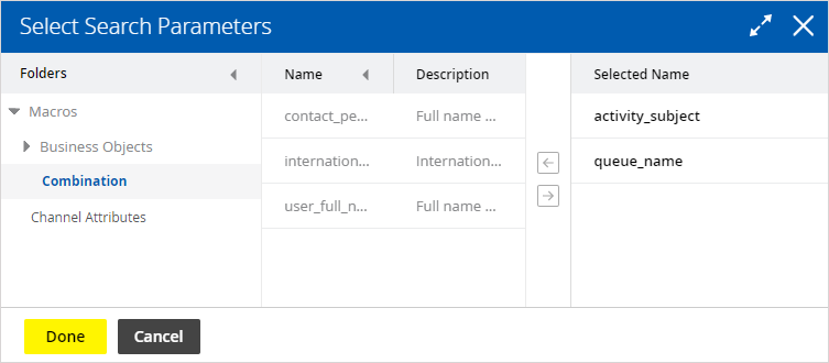 search parameters