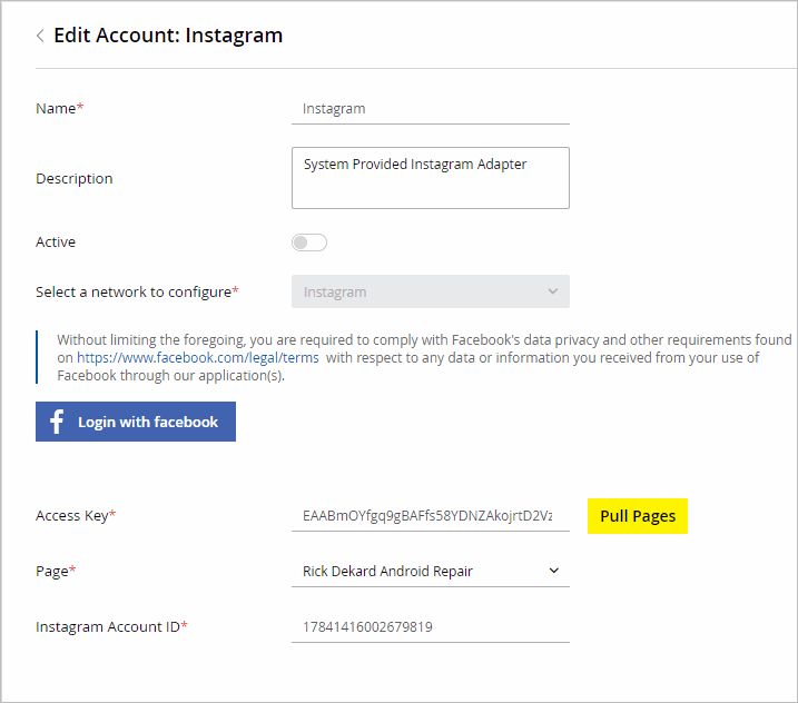 Edit the Instagram Account