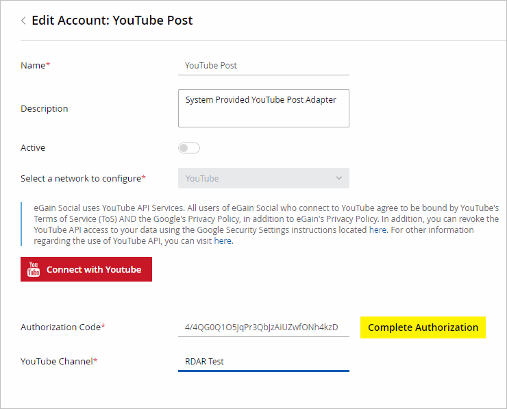 Edit the YouTube Account