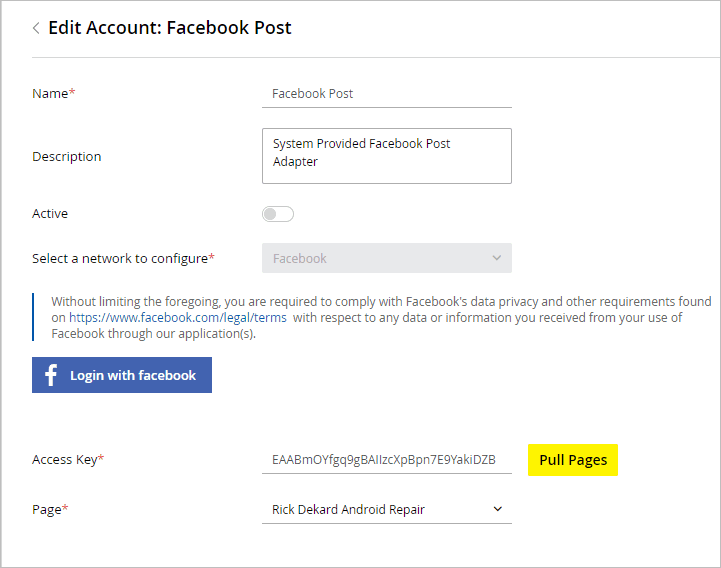 Edit the Facebook Account