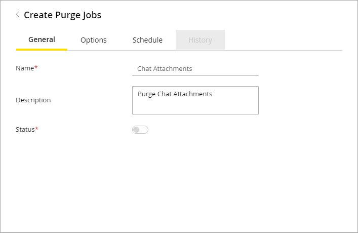 Create Purge Jobs General tab