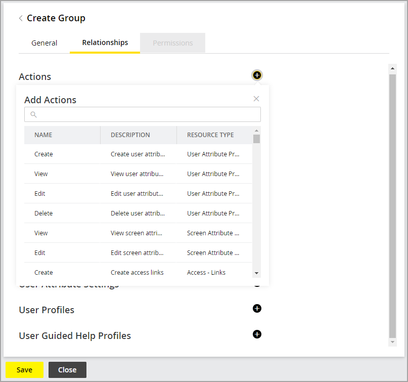 Select actions