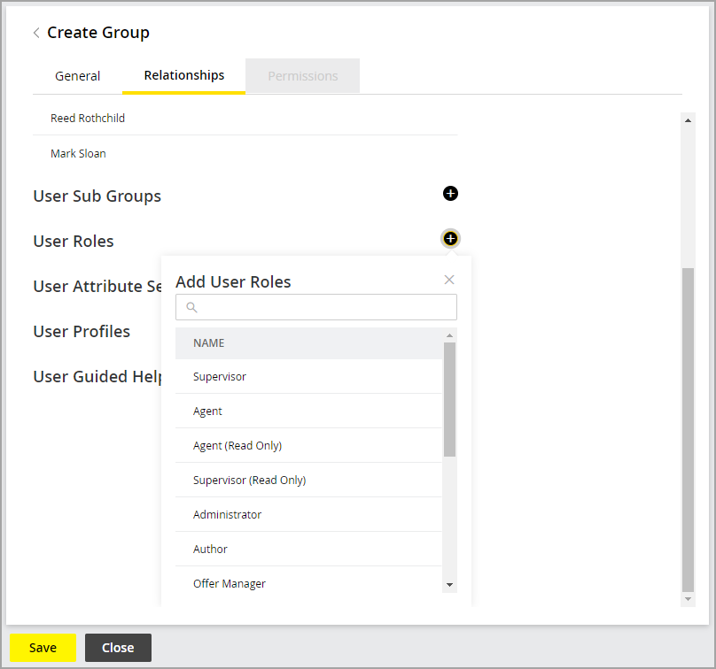 Select user roles