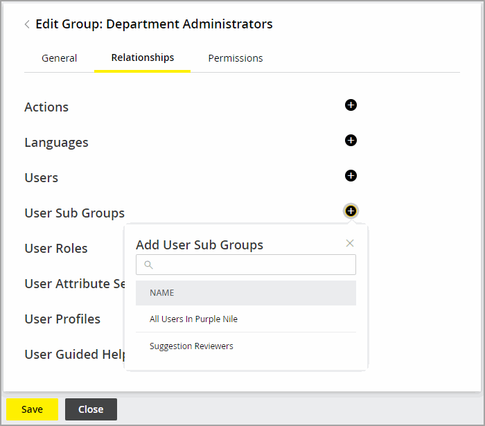 Select user sub group