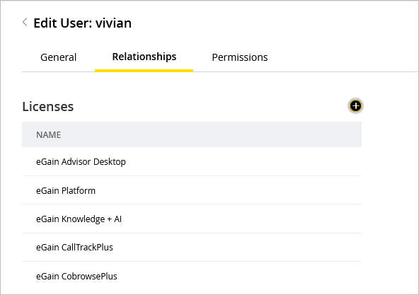 Licenses under the Relationship tab