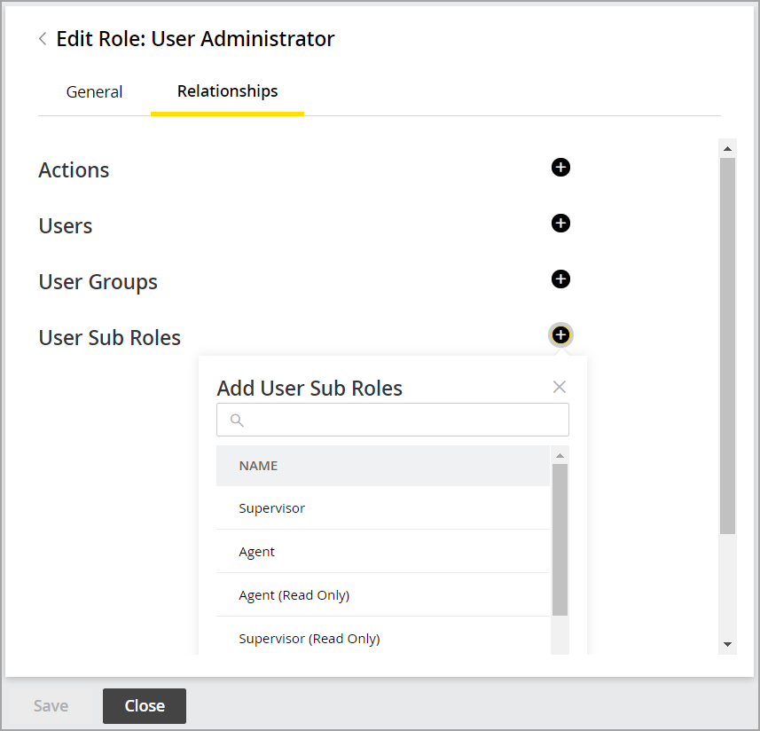 Select user sub roles