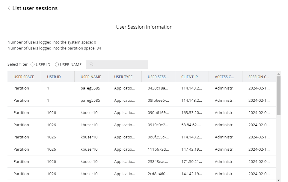 List User Sessions