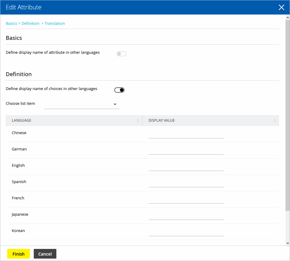Create Attribute Translation