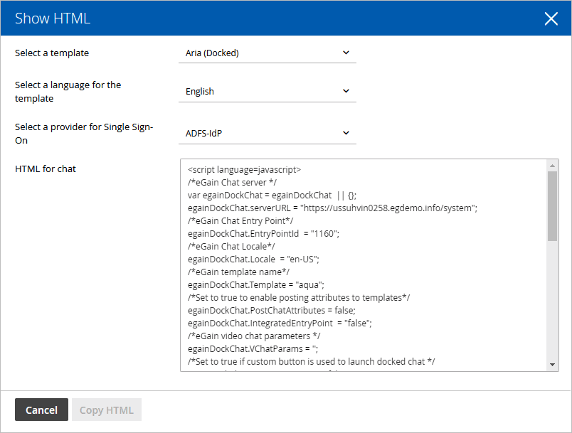 Chat Entry Point Show HTML window