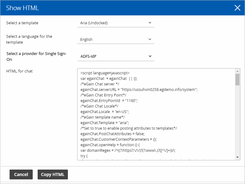 Chat Entry Point Show HTML window