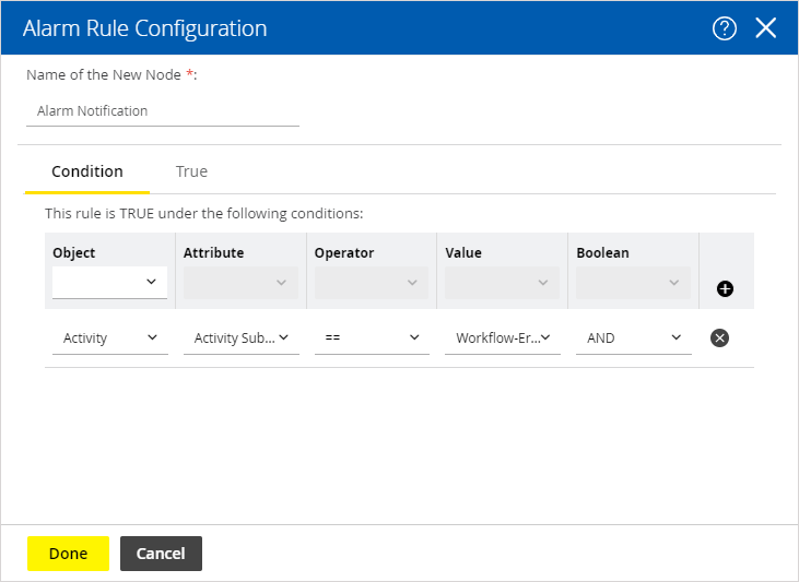 alarm node config