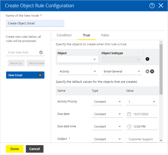 Create object true tab