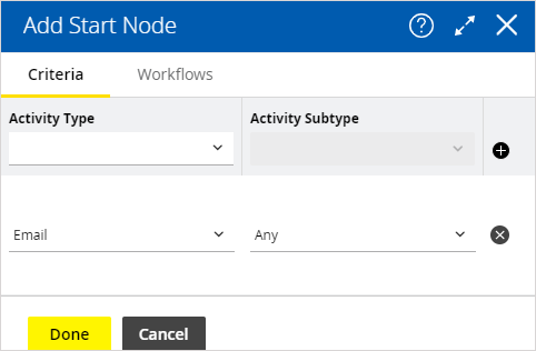 General workflow start node criteria