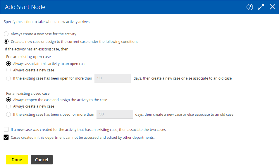 Configure start node of std. workflow
