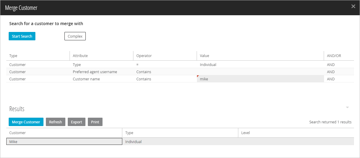 merge customer search