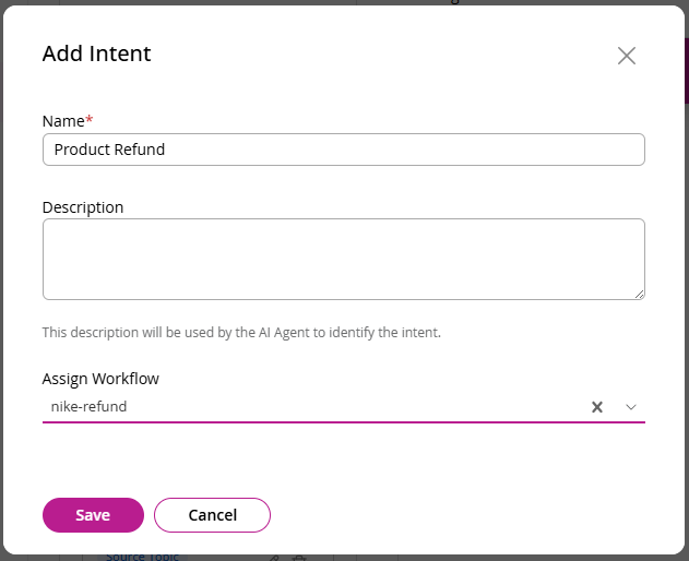 Add Intent dialog