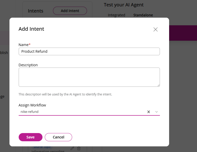Add Intent dialog