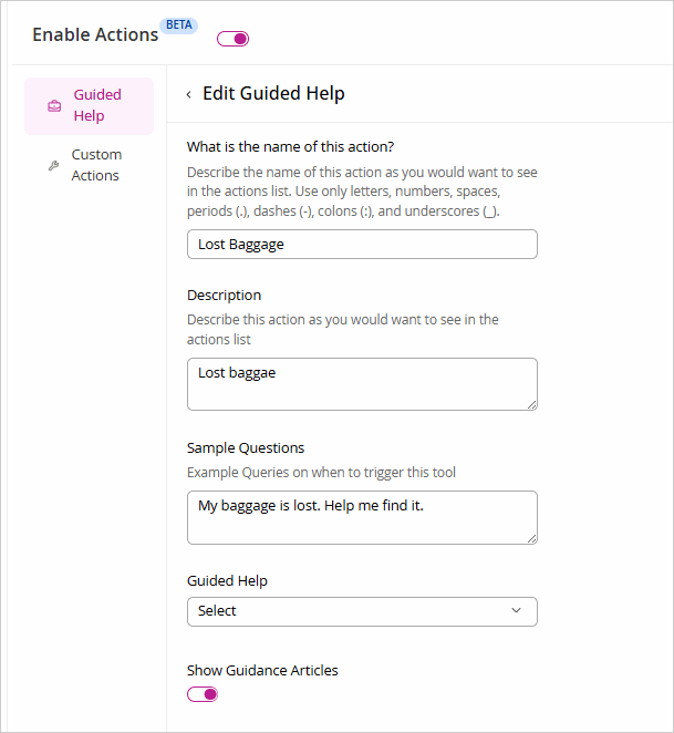 guided Help action