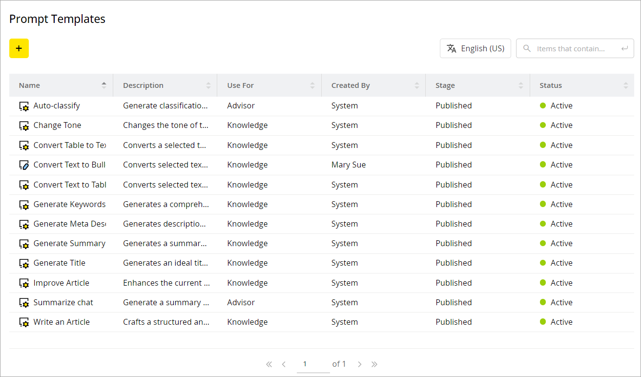 Prompt templates list