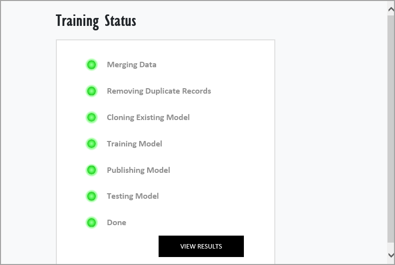 Training status icons lighting up as each stage completes