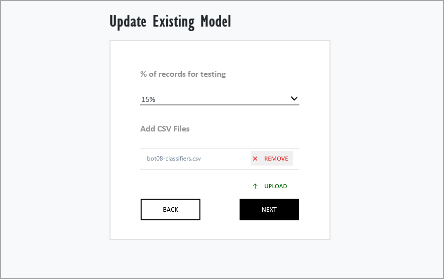 Selecting the percentage of intents for testing 