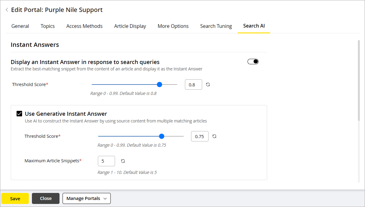 Configure AI Settings for the Portal
