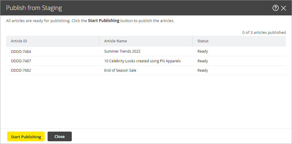 Bulk publish articles