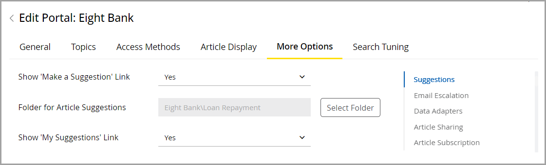 Configure the Suggestions option