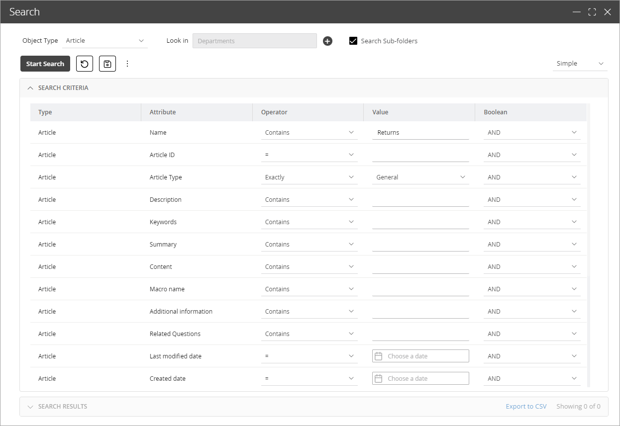Create a new search
