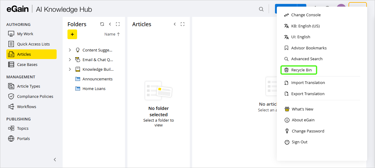 recycle bin option