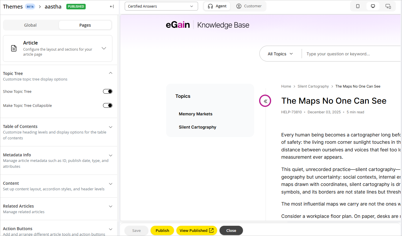 topic tree settings on article page