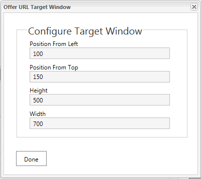 configure the properties for the target window